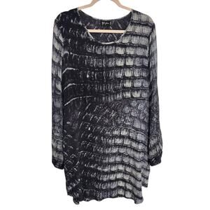 Biya Johnny Was 100% Silk Printed Tunic Dress Women's Large Black Gray Abstract